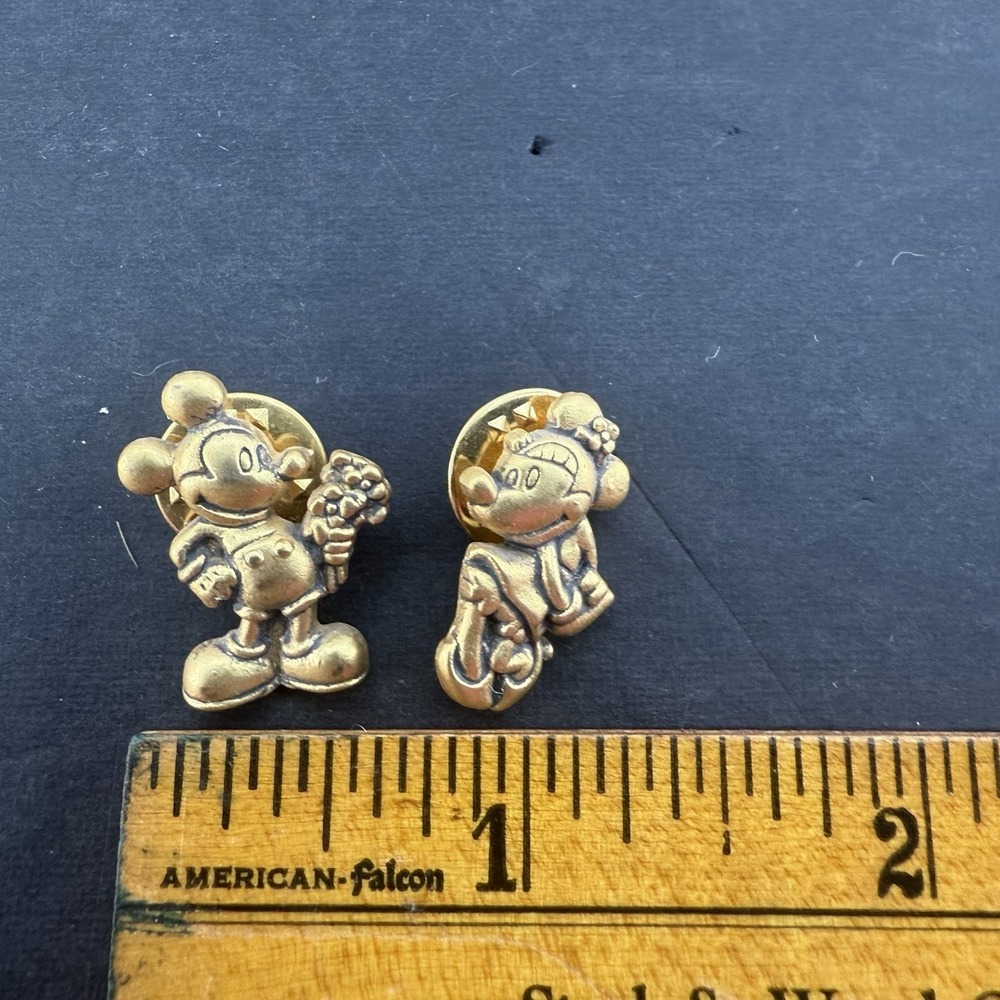 Mickey & Minnie Mouse Disney Gold Pin 1" Pin Pair - Picture 5 of 5